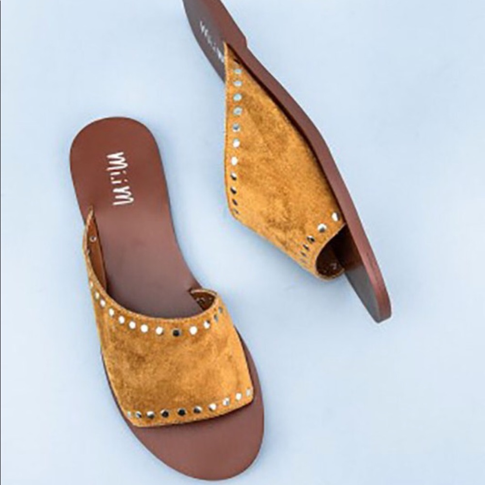 Kennedy Camel Studded Asymmetrical Slide Sandal - Picture 2 of 8
